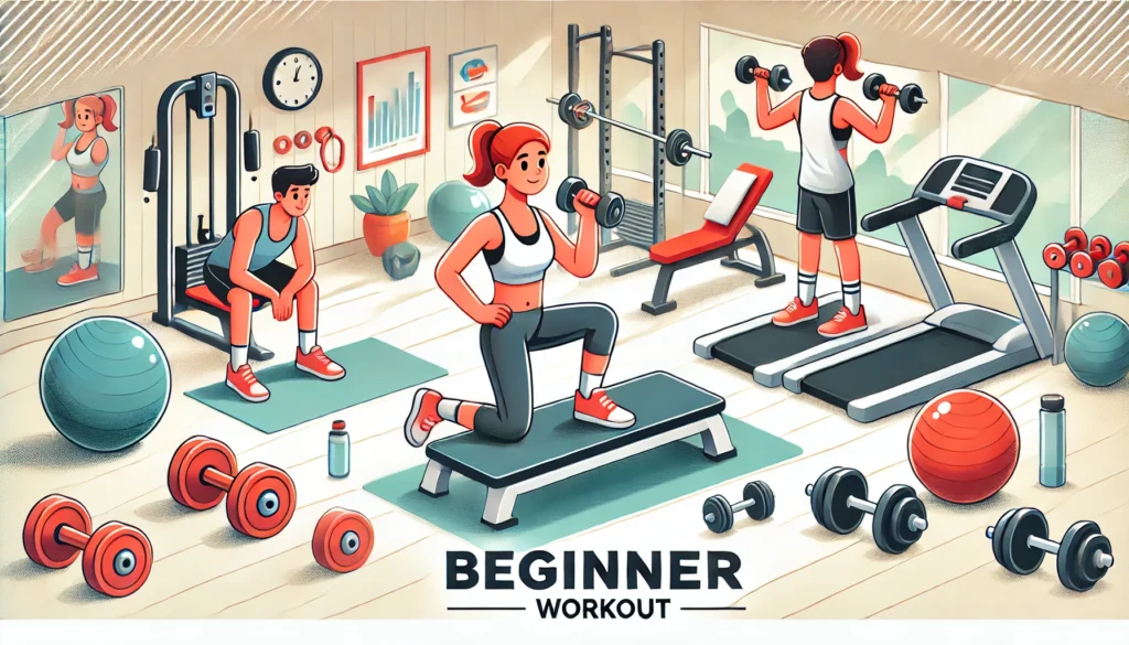 an image for create another image cartoon style for The Best Workout Routine for Beginners Build Muscle & Lose Fat