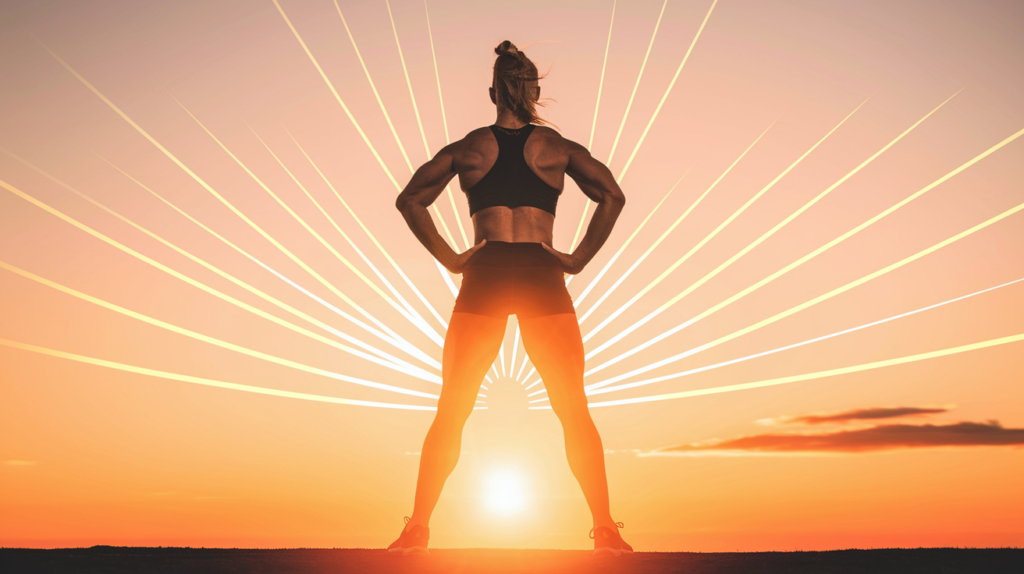 Rewire Your Mindset in 5 Minutes & Crush Your Fitness Goals!" – Vibrant colors, energetic feel, and an action-oriented person in the background.