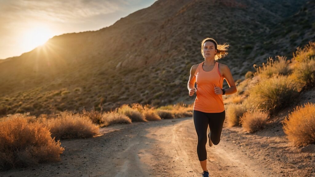a person jogging early in the morning on a scenic path, with warm sunrise light. The Power of Consistency: How to Keep Going'